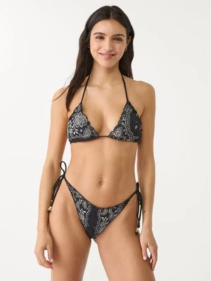 Stradivarius Trójkątny biustonosz od bikini z fakturą i nadrukiem  Czarny