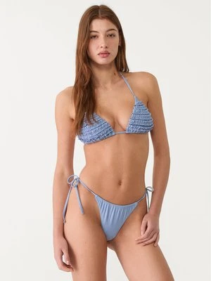 Stradivarius Trójkątny biustonosz od bikini z falbanami  Błękitny