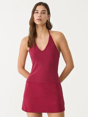 Stradivarius Wiązany top z dekoltem halter  Ciemnoczerwony