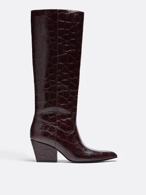 Stradivarius Wysokie kozaki na obcasie  Ciemnoczerwony