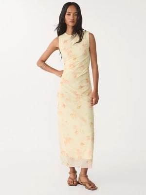 Stradivarius Wzorzysta sukienka midi z tiulu  Złoty