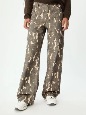 Stradivarius Wzorzyste spodnie straight  Khaki