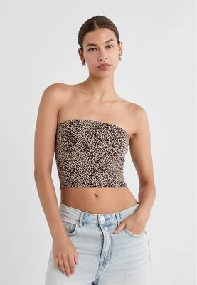 Stradivarius Wzorzysty top bandeau  Beżowy