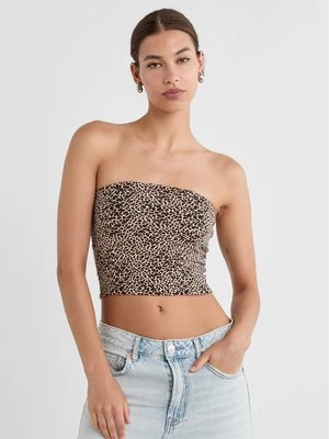 Stradivarius Wzorzysty top bandeau  Beżowy