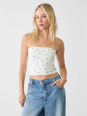 Stradivarius Wzorzysty top bandeau  Biały