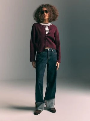 Stradivarius Żakiet z dzianiny zapinany na guziki  BAKŁAŻANOWY