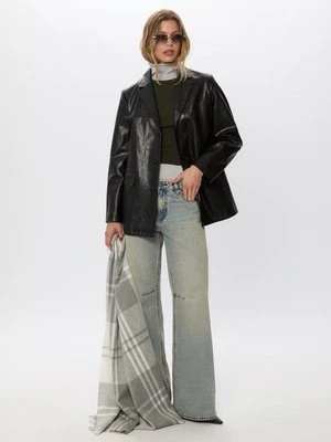 Stradivarius Żakiet ze sztucznej skóry  Czarny