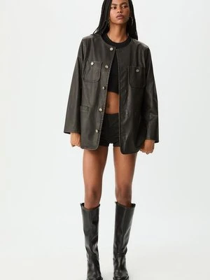 Stradivarius Żakiet ze sztucznej skóry z guzikami  Czarny