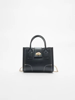 Stradivarius Zdobiona torba tote z przeszyciami  Czarny