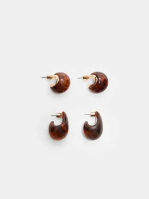 Stradivarius Zestaw 2 asymetrycznych kolczyków  Musztardowy