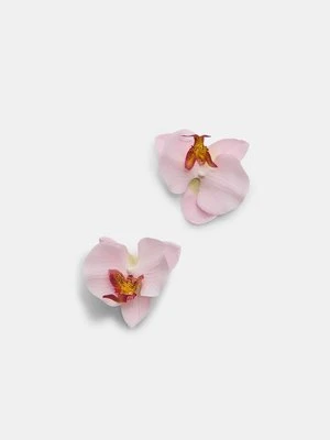 Stradivarius Zestaw 2 klipsów do futra z kwiatem orchidei  Cielisty róż