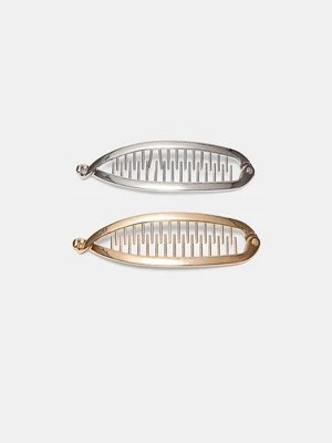 Stradivarius Zestaw 2 metalowych klipsów banan Złoty