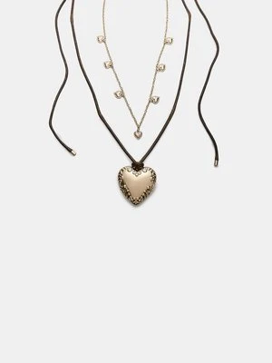 Stradivarius Zestaw 2 naszyjników sznurkowych z sercem  Złoty