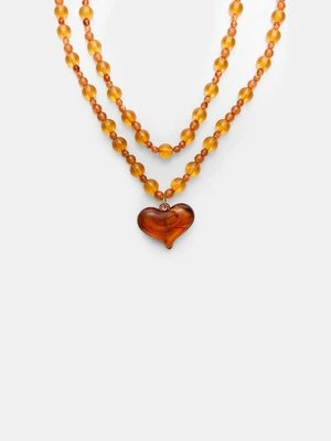 Stradivarius Zestaw 2 naszyjników z koralikami i sercem  Musztardowy