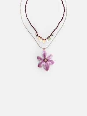 Stradivarius Zestaw 2 naszyjników z kwiatami  Cukierkowy róż