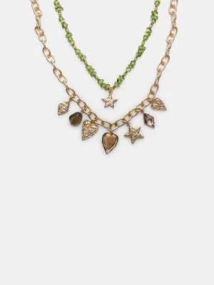Stradivarius Zestaw 2 naszyjników z wieloma zawieszkami  Złoty