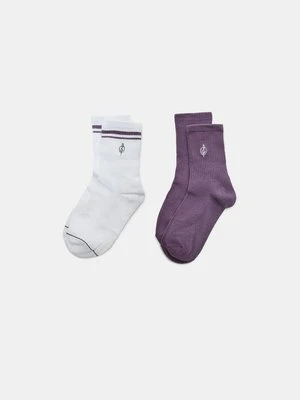 Stradivarius Zestaw 2 par skarpet w paski z haftem  Fioletowy