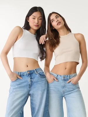 Stradivarius Zestaw 2 podstawowych prążkowanych crop topów  Szary