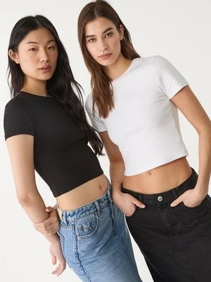 Stradivarius Zestaw 2 T-shirtów crop z bawełny  Biały