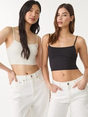 Stradivarius Zestaw 2 topów crop na ramiączkach  Czarny
