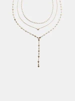 Stradivarius Zestaw 3 naszyjników lariat z sercem  Złoty