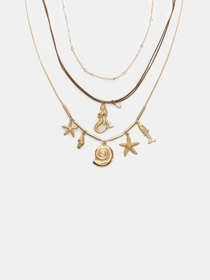 Stradivarius Zestaw 3 naszyjników z syrenimi zawieszkami  Złoty