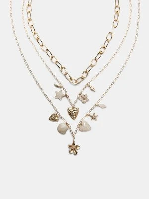 Stradivarius Zestaw 3 naszyjników z zawieszkami i emalią  Złoty