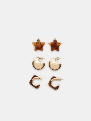 Stradivarius Zestaw 3 par kolczyków gwiazdek  Musztardowy