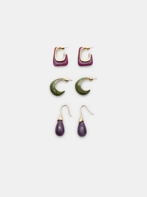 Stradivarius Zestaw 3 par kolczyków: kółka i wiszące z kontrastem  Liliowy