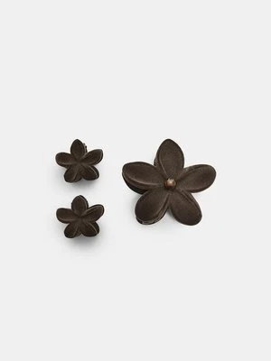 Stradivarius Zestaw 3 spinek do włosów kwiatek  Butelkowo-zielony