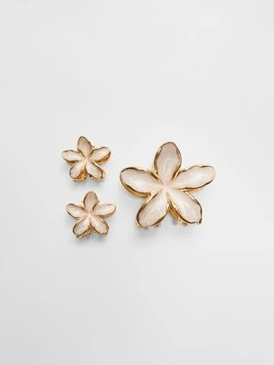 Stradivarius Zestaw 3 spinek do włosów w kształcie kwiatów  Ecru