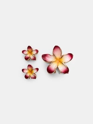 Stradivarius Zestaw 3 spinek do włosów w kształcie kwiatów  Jasnoróżowy