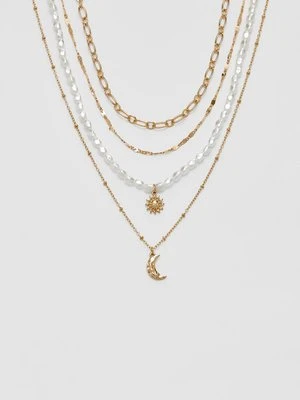 Stradivarius Zestaw 4 naszyjników księżyc i słońce  Złoty