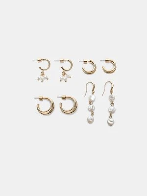 Stradivarius Zestaw 4 par kolczyków: kółka i sztuczne perły  Złoty