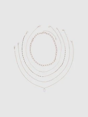 Stradivarius Zestaw 5 naszyjników z zawieszkami i różowym kamieniem  Złoty