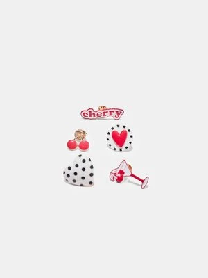Stradivarius Zestaw 5 przypinek serce i wiśnia  Czerwony