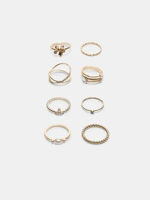 Stradivarius Zestaw 8 błyszczących pierścionków  Złoty