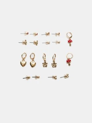 Stradivarius Zestaw 9 kolczyków mushroom  Złoty