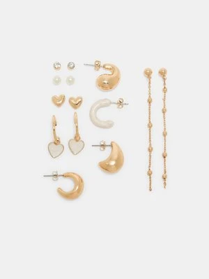 Stradivarius Zestaw 9 kolczyków serce i kółka  Biały