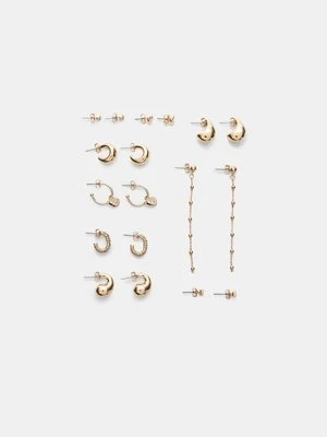 Stradivarius Zestaw 9 kolczyków serce i kółka  Złoty