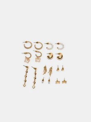 Stradivarius Zestaw 9 kolczyków z motylami i sztucznymi perłami  Złoty