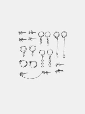 Stradivarius Zestaw 9 kolczyków z wisienkami i błyskotkami  Szary