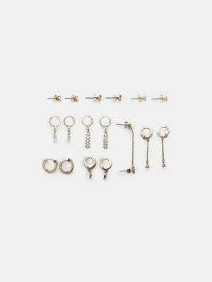 Stradivarius Zestaw 9 kolczyków z wisienkami i błyskotkami  Złoty