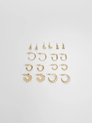 Stradivarius Zestaw 9 par kolczyków kwiatków  Złoty