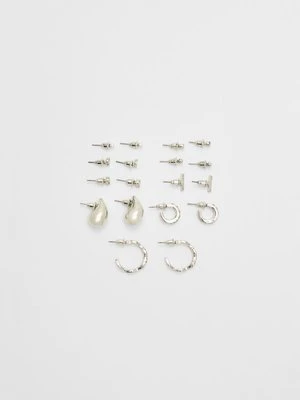 Stradivarius Zestaw 9 par małych kolczyków w kształcie kropli  Szary