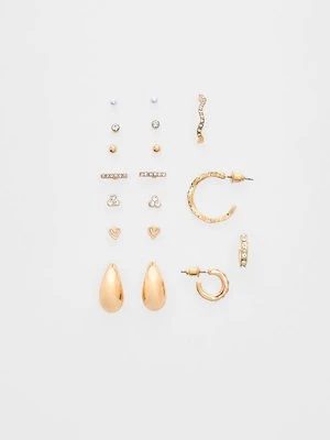 Stradivarius Zestaw 9 par małych kolczyków w kształcie kropli  Złoty