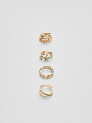 Stradivarius Zestaw 9 pierścionków z motylami i błyszczących  Złoty