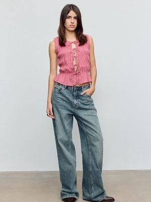 Stradivarius Zmarszczony top z wiązaniami  Cielisty róż