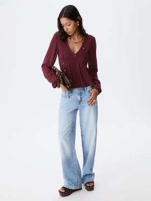 Stradivarius Zwiewna bluzka z długim rękawem  Fioletowy