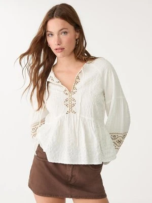 Stradivarius Zwiewna bluzka z haftami  Beżowy